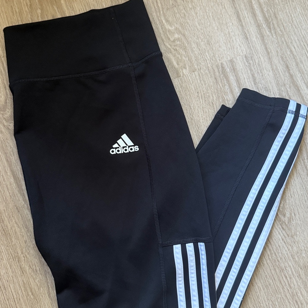 Adidas Black Tights with White Accents - Picture 1 of 4